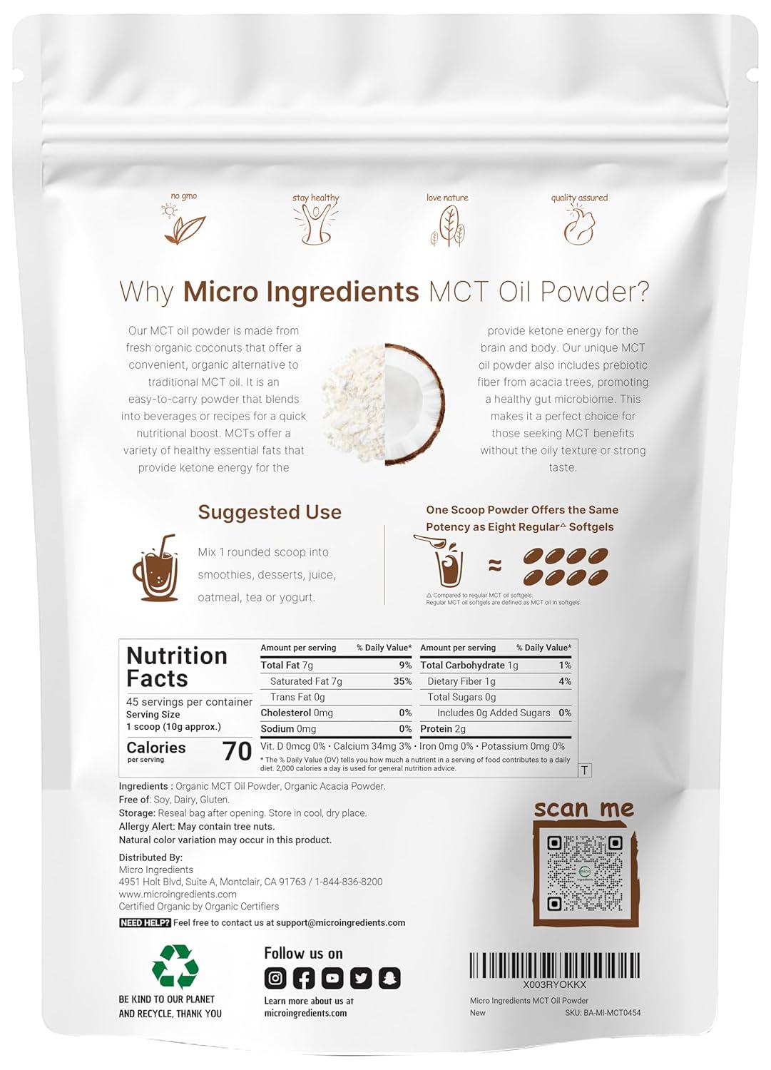 Bundle: Organic MCT Oil Powder 1lb & Organic Coconut Milk Powder 2lbs - Plant Based Creamer with C8 MCT Oil - 2 Pack