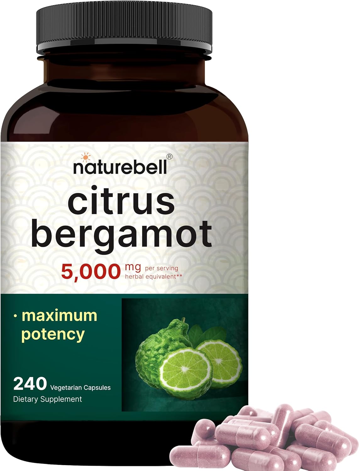Bundle Pack: NatureBell Magnesium Glycinate Capsules 500mg + Citrus Bergamot Veggie Capsules 5,000mg | Chelated Mineral & High Antioxidant Formula