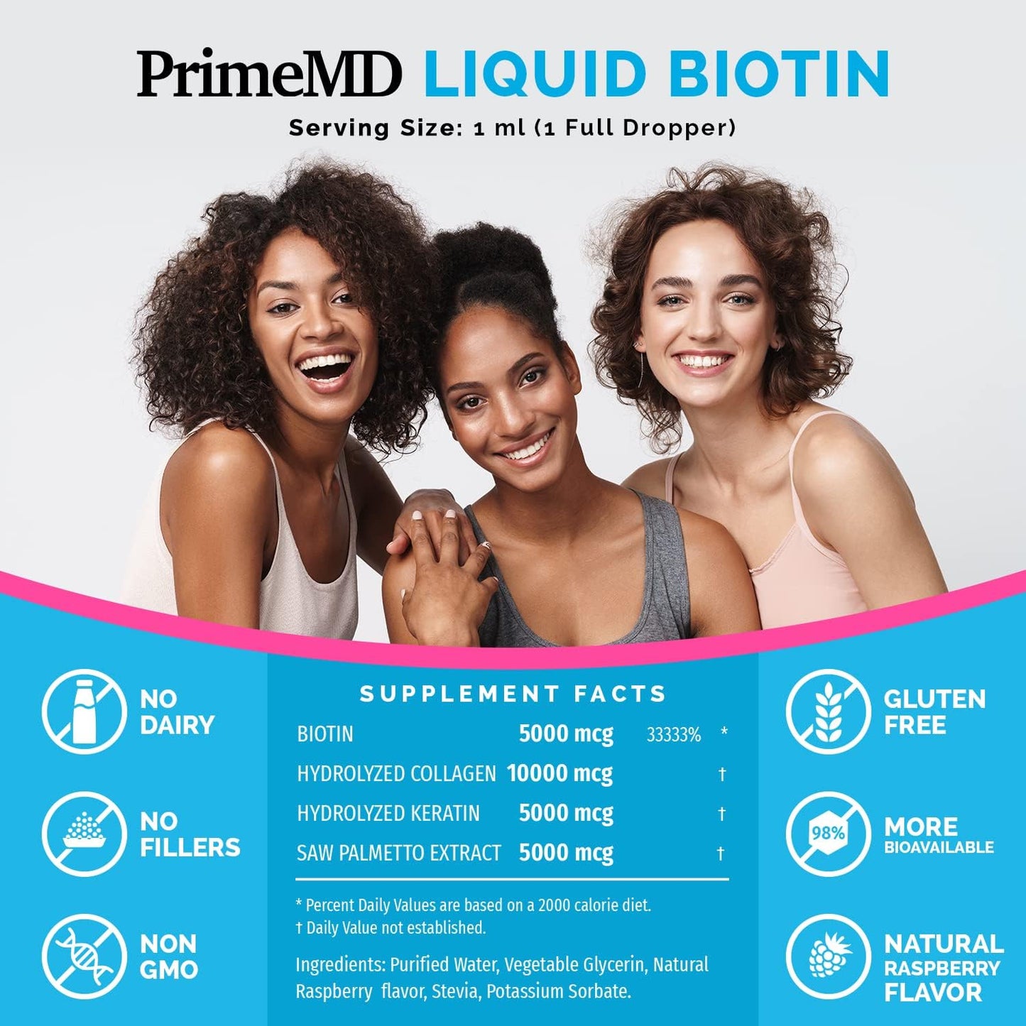 Bundle: PrimeMD Liquid Biotin Collagen Keratin Saw Palmetto Drops + Ceylon Cinnamon Turmeric Ginseng Capsules for Hair, Skin, Nails & Immune Support