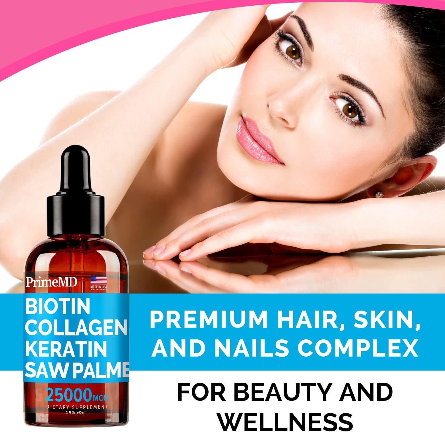 Bundle: PrimeMD Liquid Biotin Collagen Keratin Saw Palmetto Drops (2 fl oz - 2 Pack) & Ceylon Cinnamon w Turmeric & Ginseng Root (120ct) - Hair, Skin, Nails, Immune Support