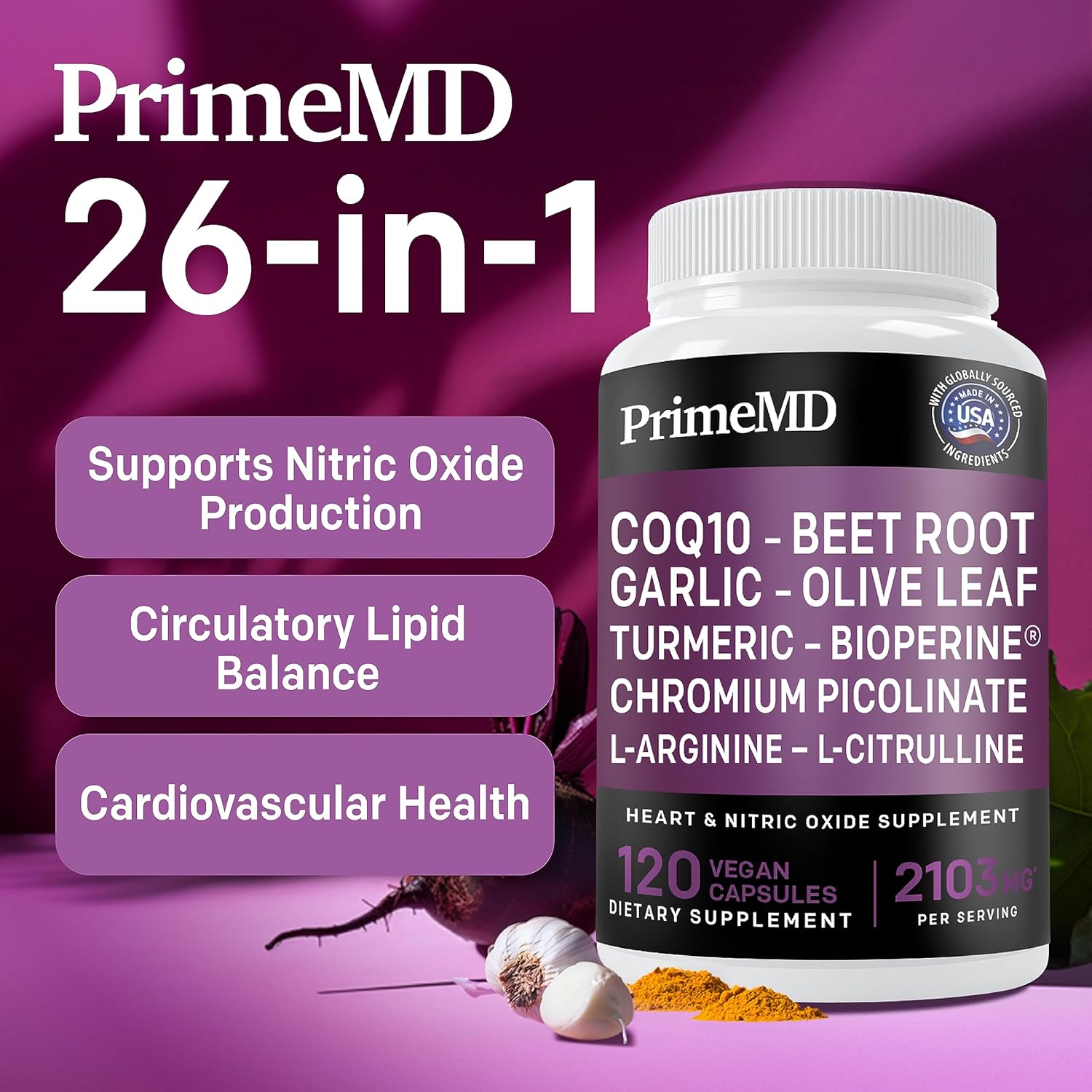 Bundle: PrimeMD Liquid Collagen Biotin (2pk) + Nitric Oxide (1pk) Supplements - Promotes Healthy Hair, Skin, Nails, Heart, Circulation - Non-GMO, Vegan, Gluten-Free