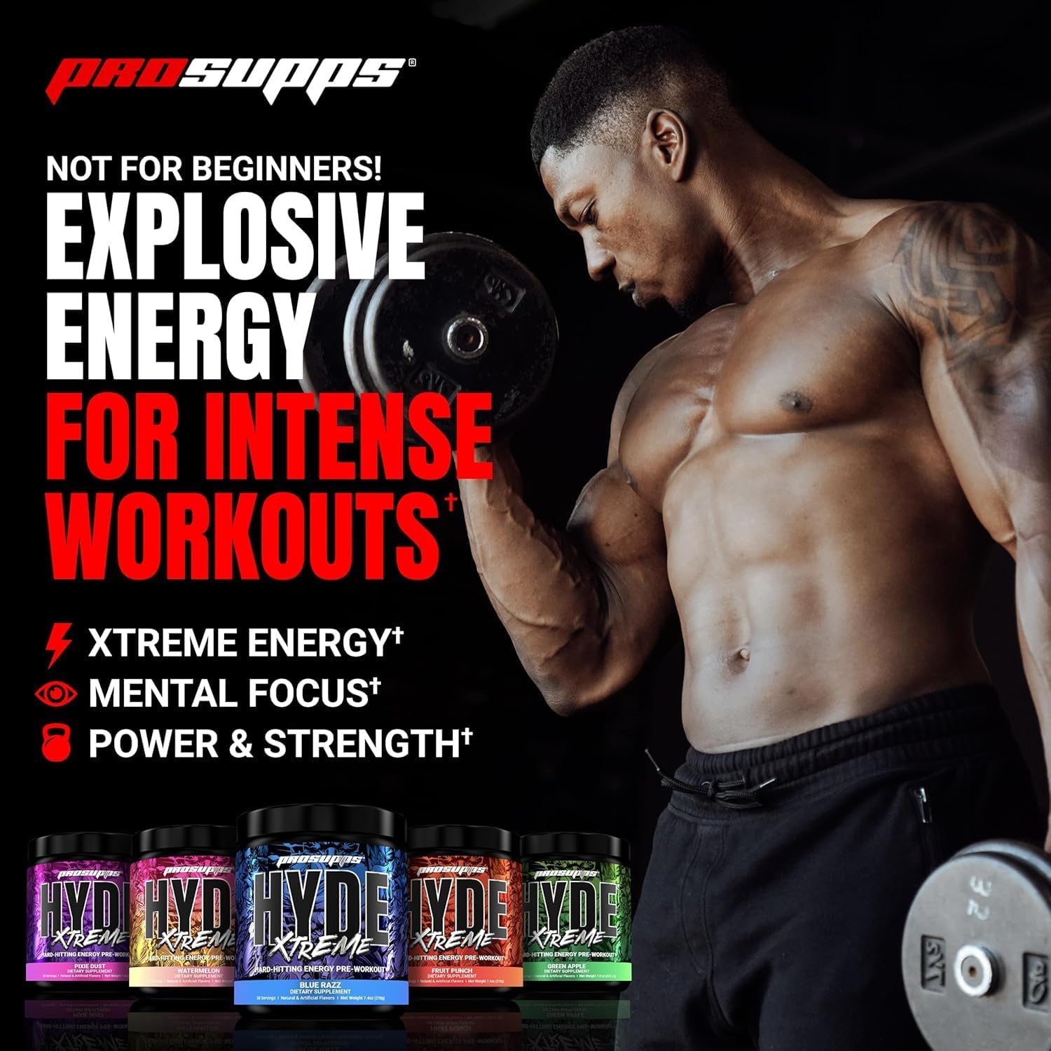 Bundle: PROSUPPS Hyde Xtreme Pre-Workout with Hard-Hitting Energy, Watermelon Flavor, and Creatine 300