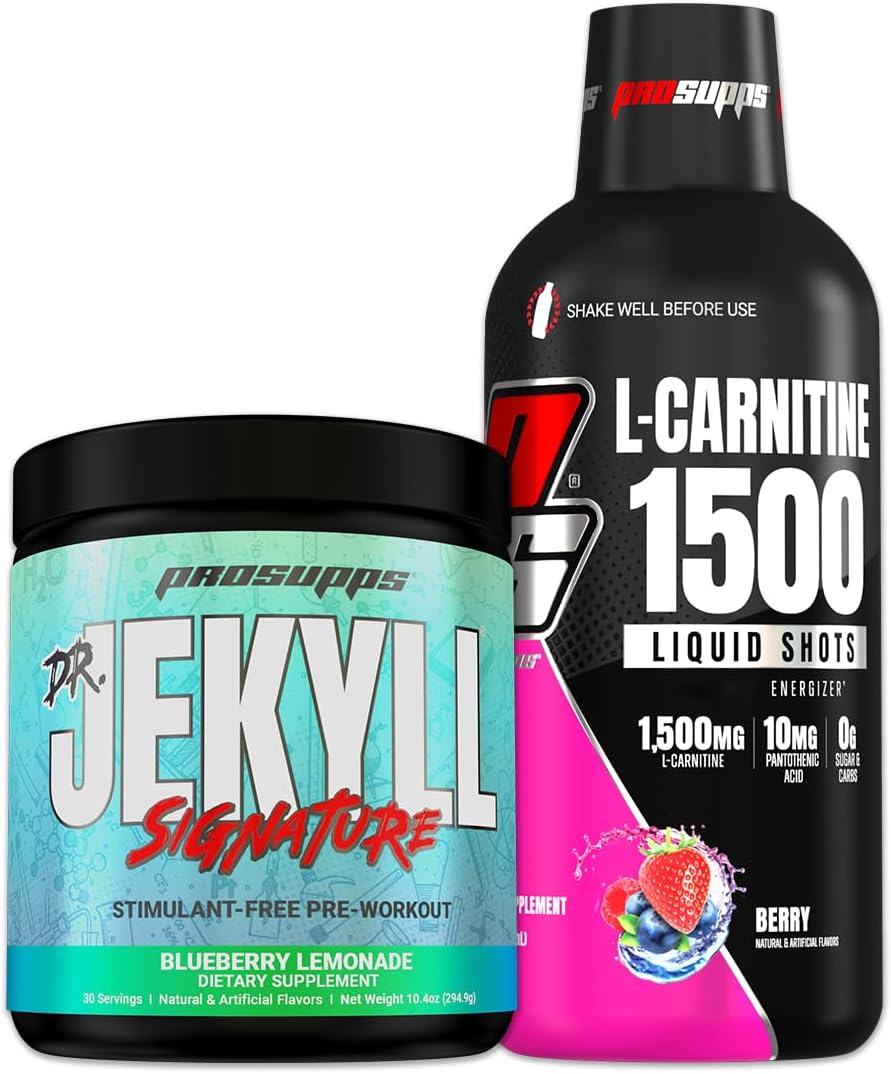 Bundle: PROSUPPS L-Carnitine 3000 Berry Liquid Shots + Dr. Jekyll Blueberry Lemonade Pre-Workout Powder for Energy & Focus