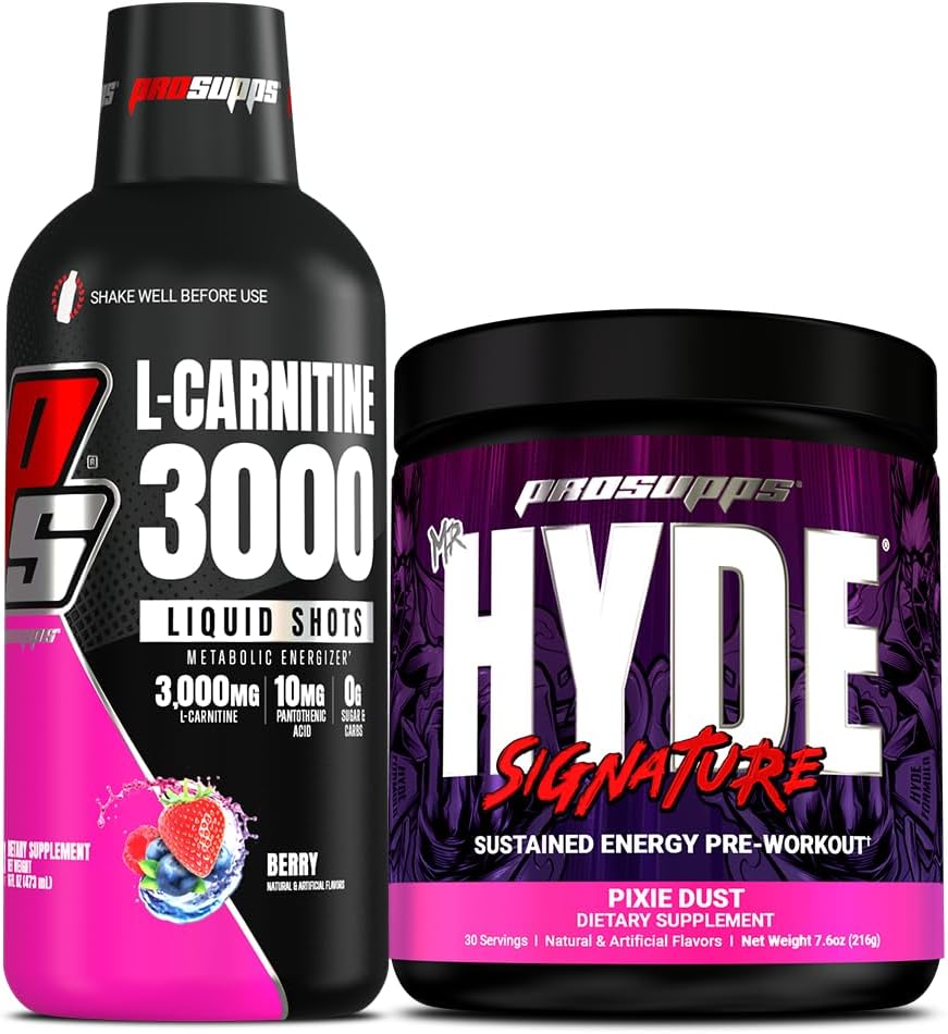 Bundle: PROSUPPS L-Carnitine 3000 Berry Liquid Shots & Mr. Hyde Signature Series Pixie Dust Pre-Workout Powder - 31 & 30 Servings