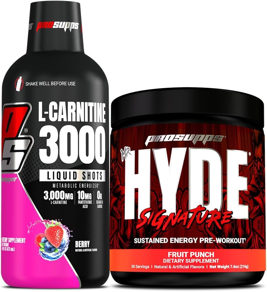 Bundle: PROSUPPS L-Carnitine 3000 Berry Liquid Shots & Mr. Hyde Signature Series Fruit Punch Pre-Workout Powder