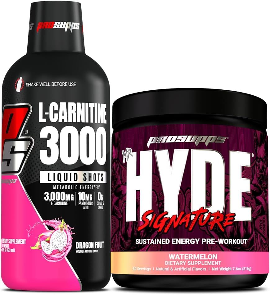 Bundle: PROSUPPS L-Carnitine 3000 Liquid Shots (31 Servings, Dragon Fruit) + Mr. Hyde Signature Series Pre-Workout Powder (30 Servings, Watermelon)