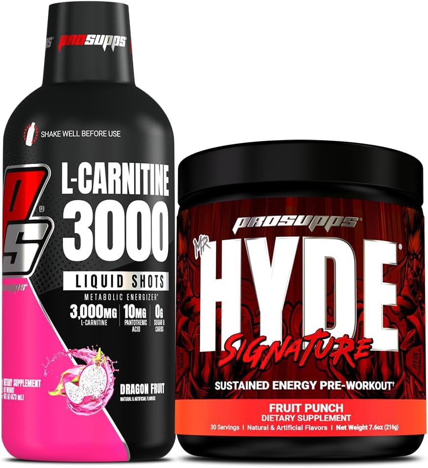 Bundle: PROSUPPS L-Carnitine 3000 Liquid Shots (Dragon Fruit) + Mr. Hyde Signature Pre-Workout Powdered Drink (Fruit Punch)