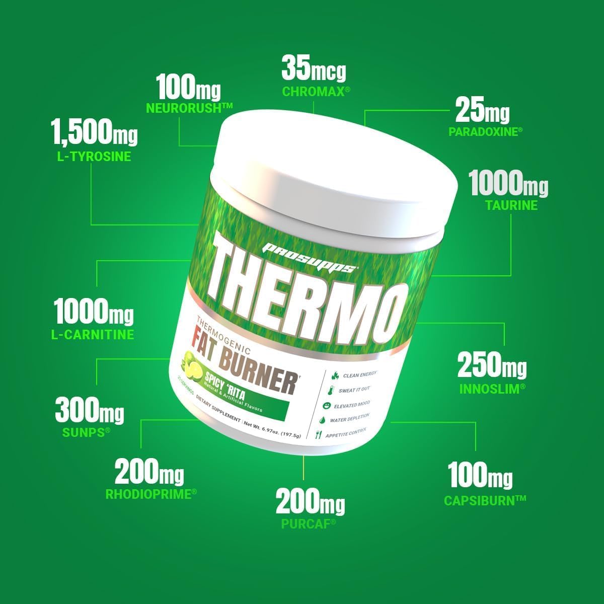 Bundle: PROSUPPS L-Carnitine 3000 Liquid Shots (Dragon Fruit) + Thermo Fat Burning Powder (Spicy 'Rita)