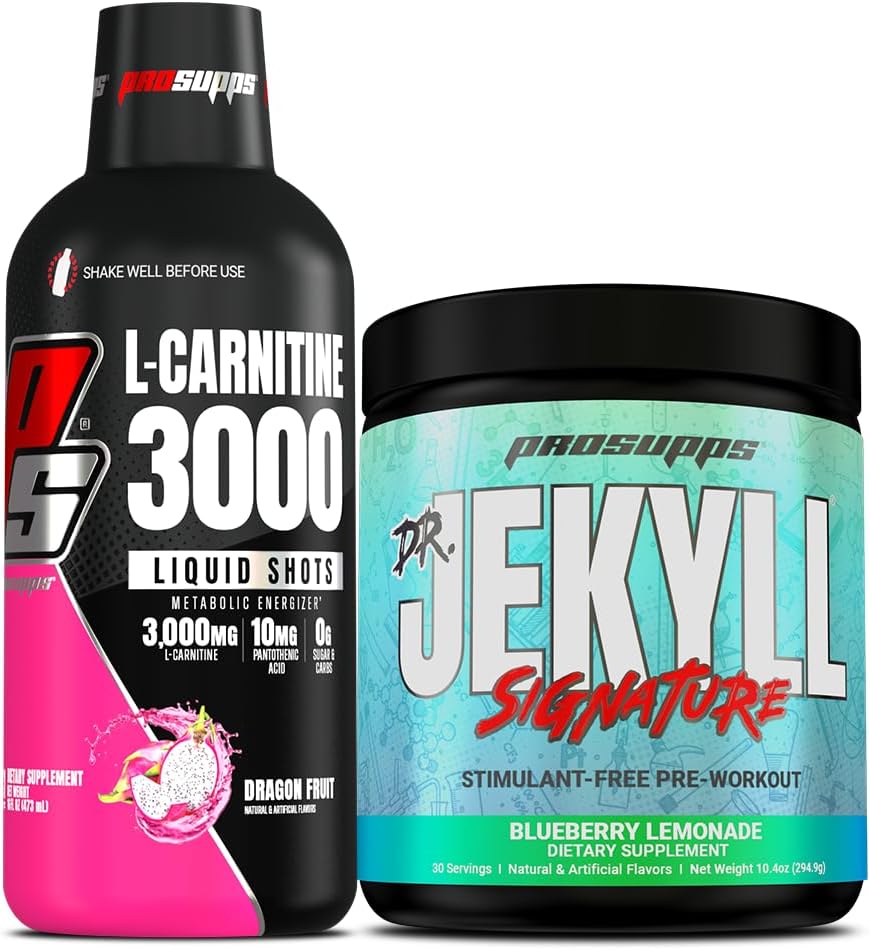 Bundle: PROSUPPS L-Carnitine 3000 Liquid Shots & Mr. Hyde Pre-Workout Energy Powder (Dragon Fruit & Blueberry Lemonade, 31 & 30 Servings)