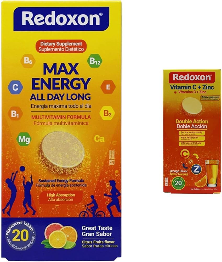 Bundle: Redoxon Max Energy Citrus & Orange Effervescent Immune Support Tablets with Vitamin C and Zinc