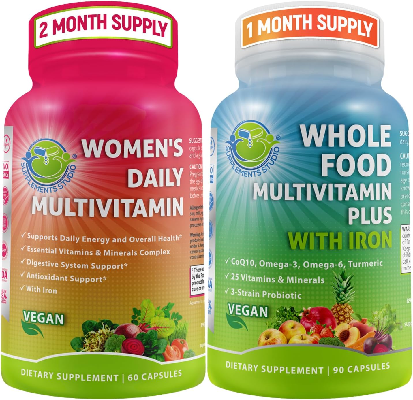 Bundle: Vegan Whole Food Daily Multivitamin with Iron + Women's Daily Multivitamin for Optimal Health