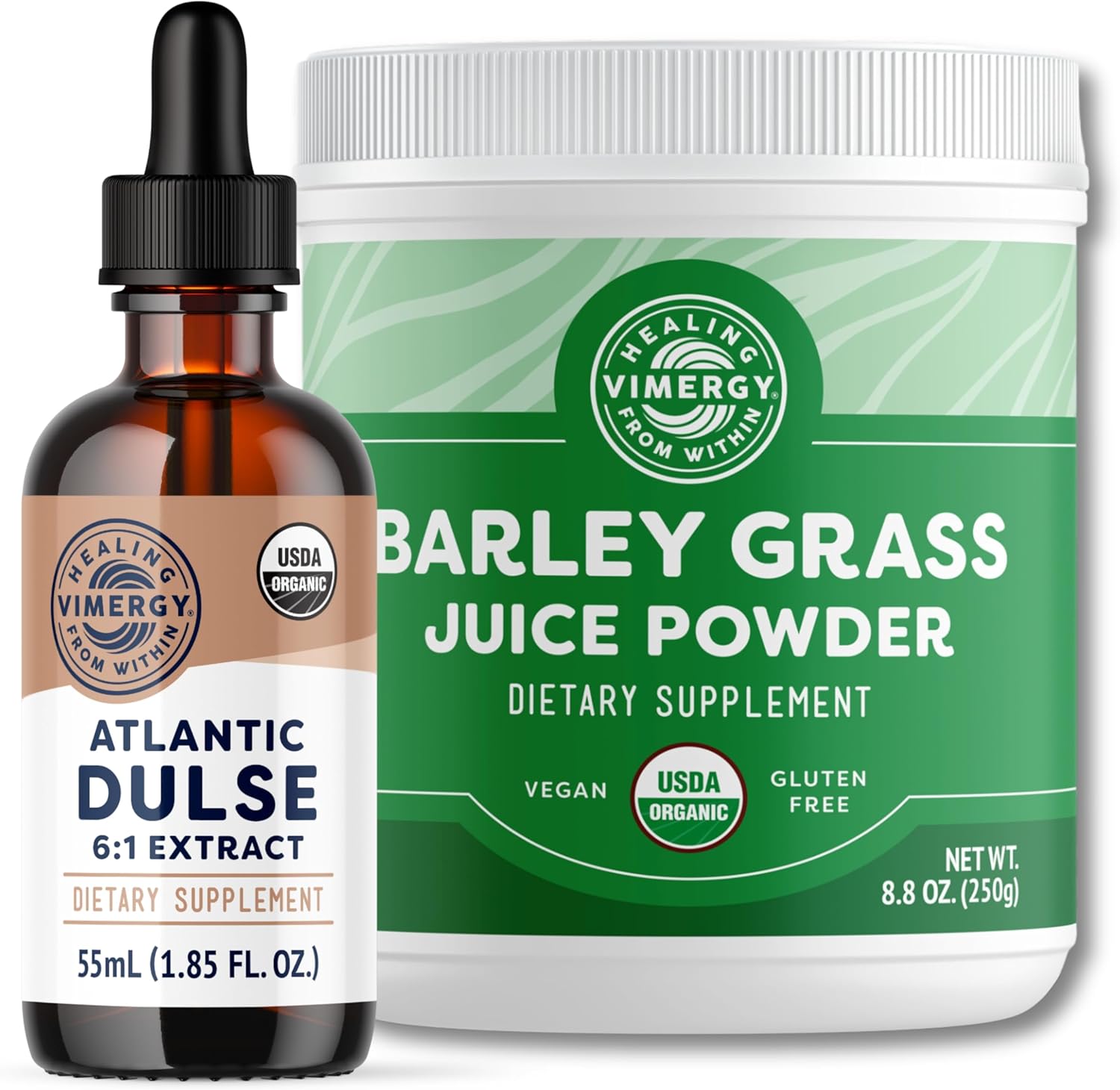 Bundle: Vimergy USDA Organic Atlantic Dulse (55 Servings) and Organic Barley Grass Juice Powder (62 Servings)