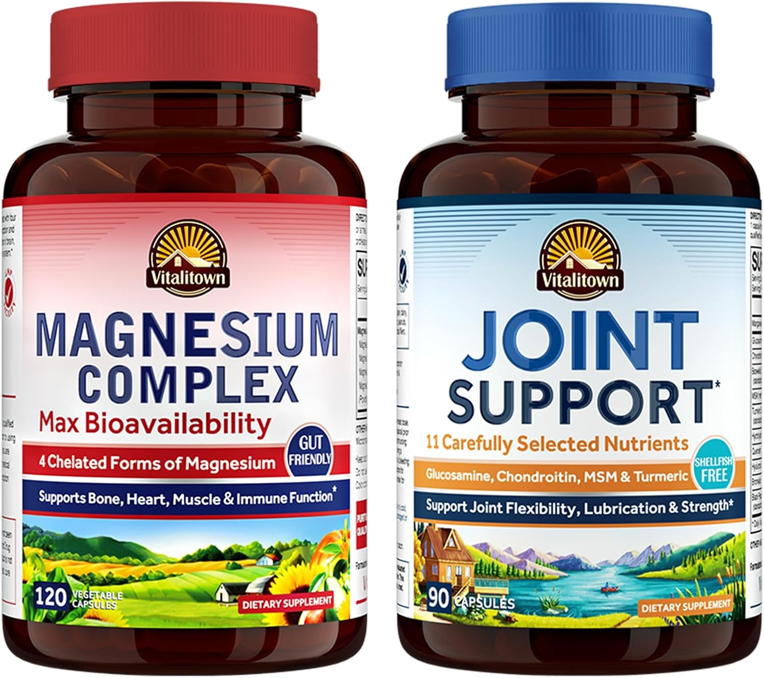Bundle: Vitalitown Magnesium Complex & Joint Support - Pack of 2 | 120 Magnesium Capsules + 90 Joint Capsules