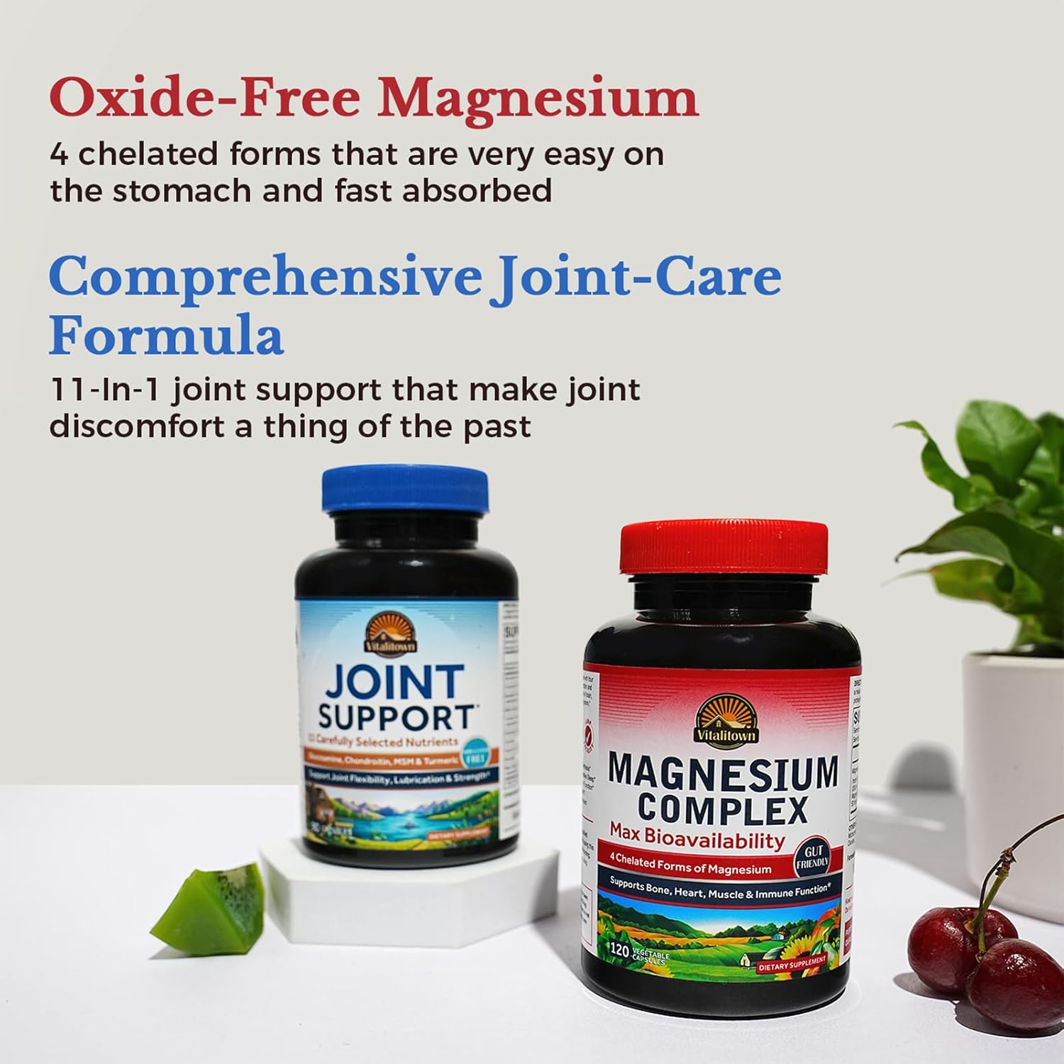 Bundle: Vitalitown Magnesium Complex & Joint Support - Pack of 2 | 120 Magnesium Capsules + 90 Joint Capsules