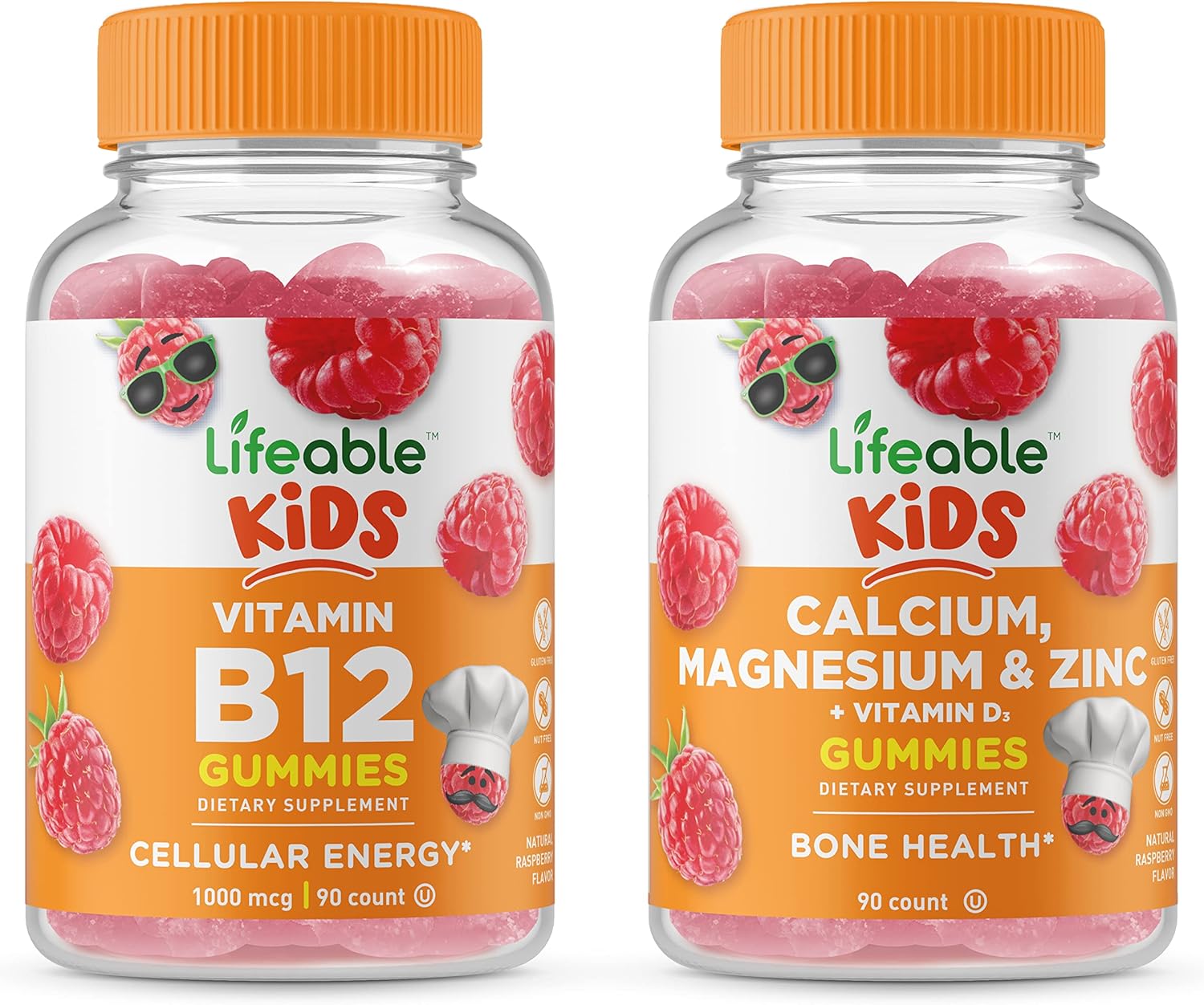 Bundle: VitaWorks Lifeable Kids Vitamin B12 + Calcium, Magnesium, Zinc Gummies - Gluten & GMO Free Chewables, Great Taste