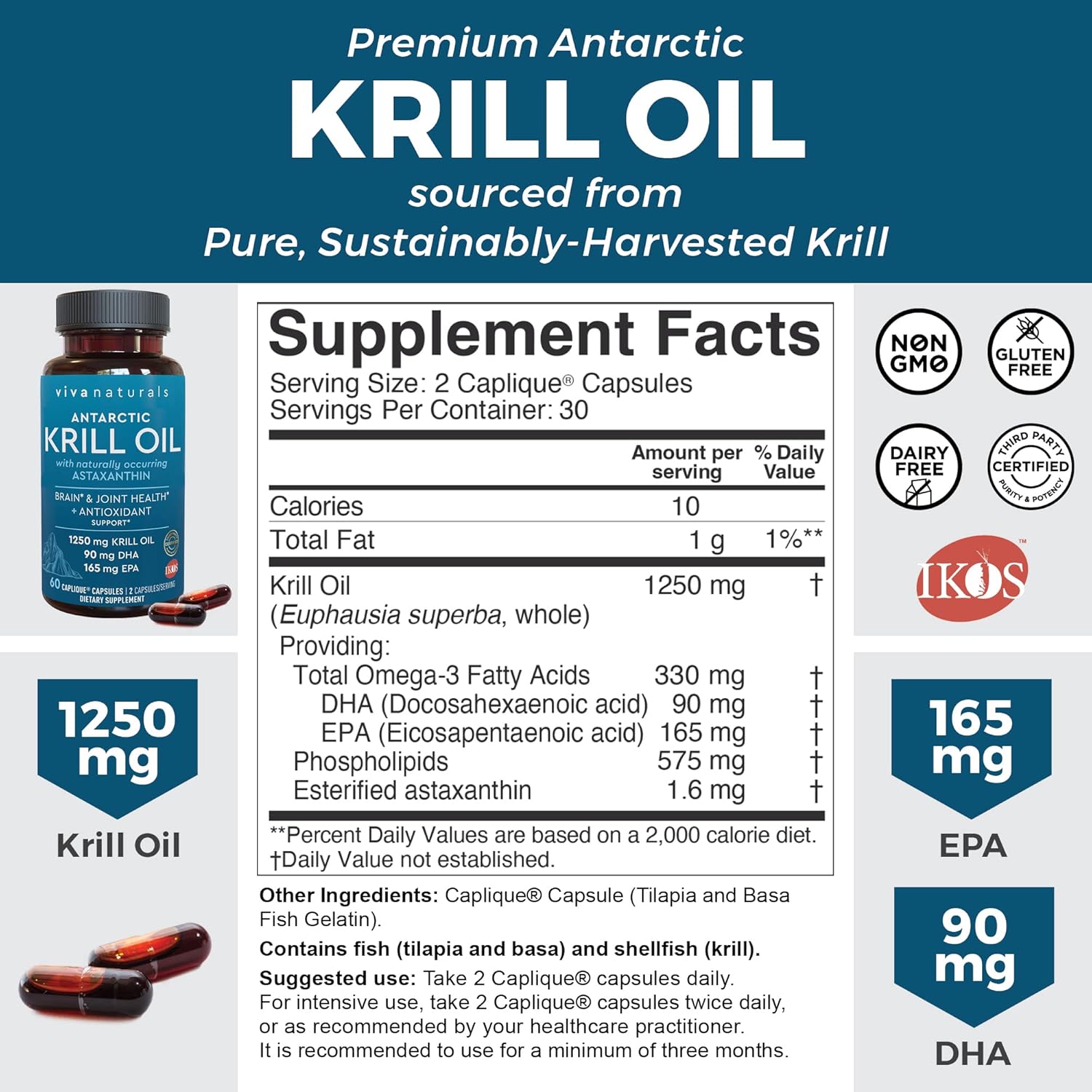 Bundle: Viva Naturals Antarctic Krill Oil & Triple-Strength Omega 3 Fish Oil - 1250 mg Krill Oil & 2200 mg Fish Oil Per Serving - EPA and DHA Omega 3