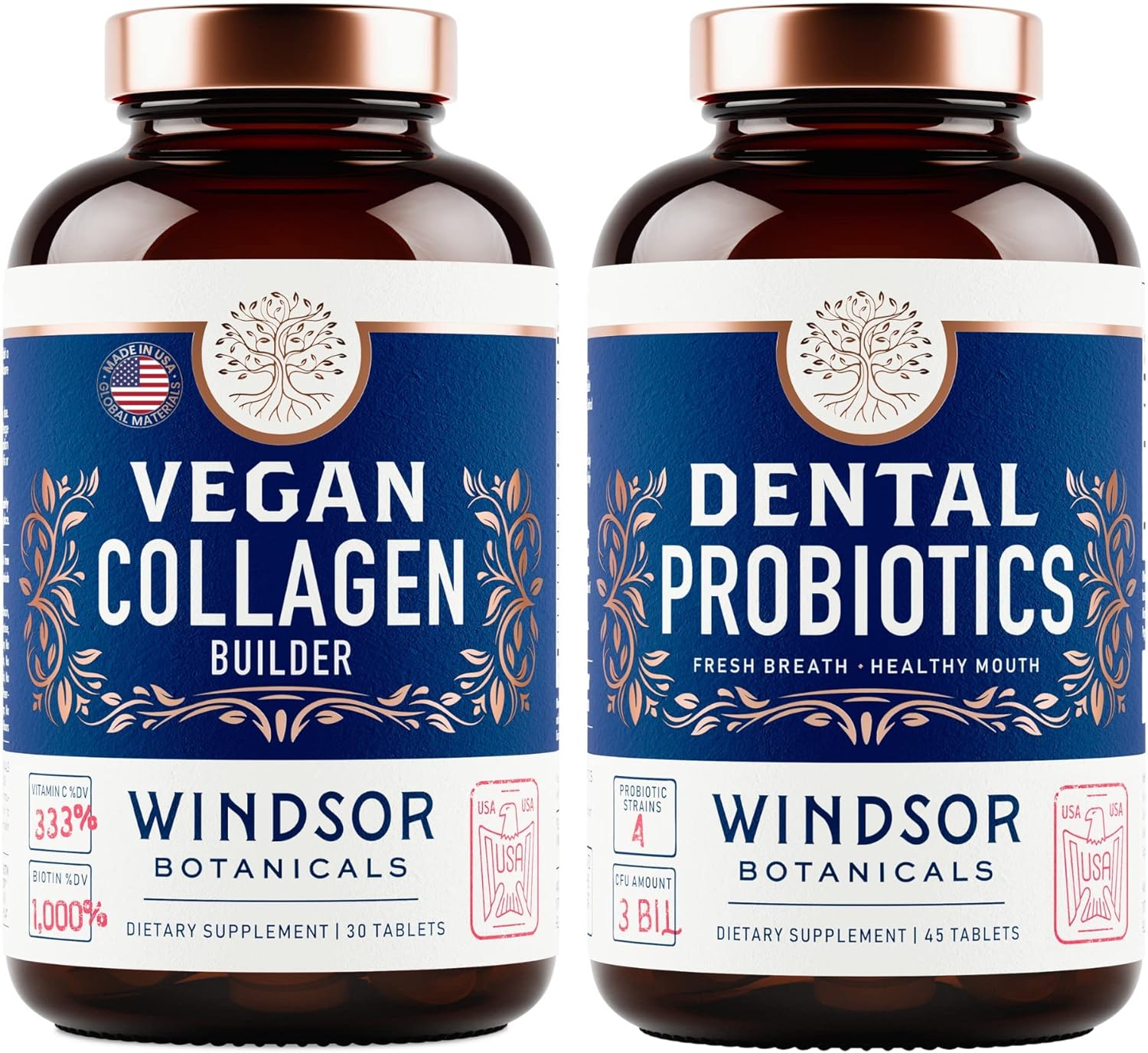 Bundle: WINDSOR BOTANICALS Vegan Collagen Supplement and Dental Probiotics - Fight Bad Breath Naturally!