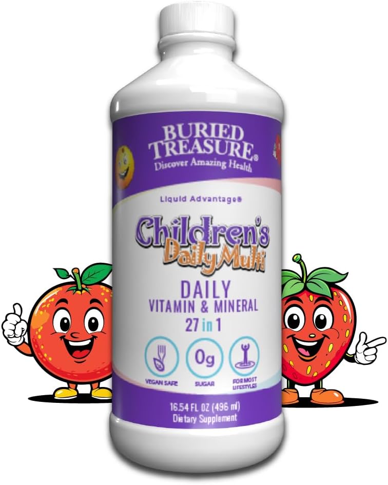 Buried Treasure Children’s Liquid Multivitamin - Orange Mango Flavor, 16 oz, 16 Servings, Essential Nutrients for Kids