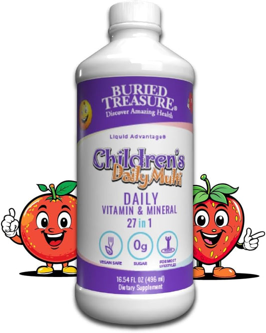 Buried Treasure Children’s Liquid Multivitamin - Orange Mango Flavor, 16 oz, 16 Servings, Essential Nutrients for Kids