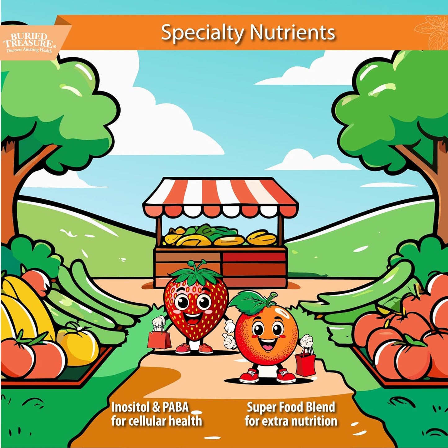 Buried Treasure Children’s Liquid Multivitamin - Orange Mango Flavor, 16 oz, 16 Servings, Essential Nutrients for Kids