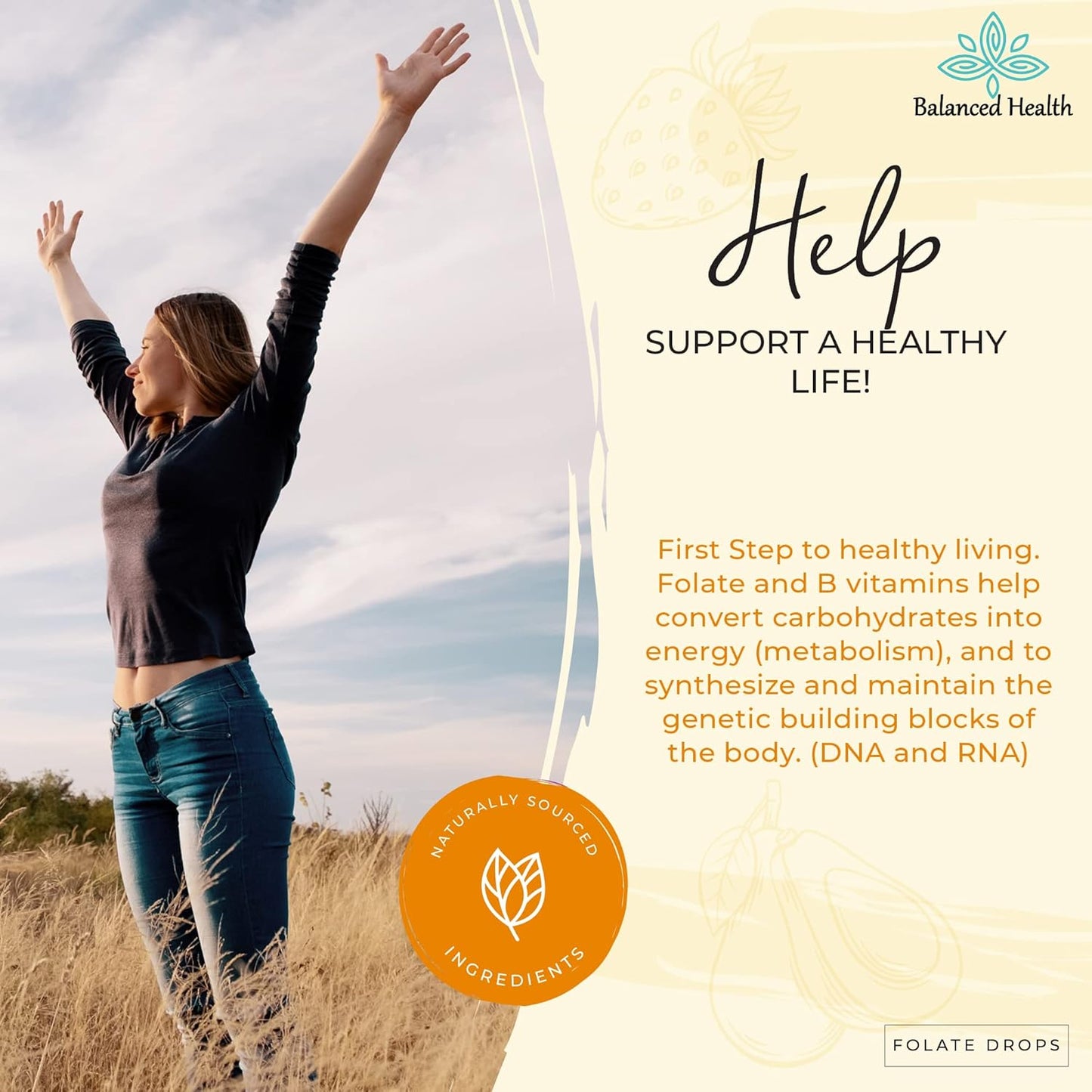 Butterscotch Flavored L-5-MTHF Folic Acid Supplement - 2oz, 120 Servings, 500mcg - Balanced Health Folate Drops