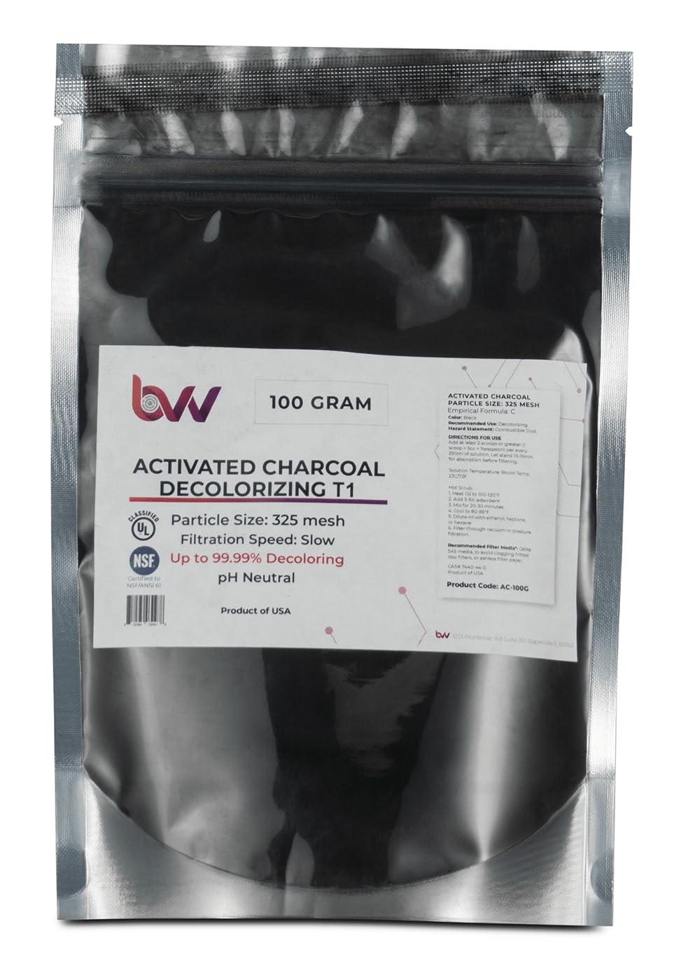 BVV Activated Hardwood Carbon Decolorizing T1 - 2.5 Kg - 100% Hardwood Charcoal