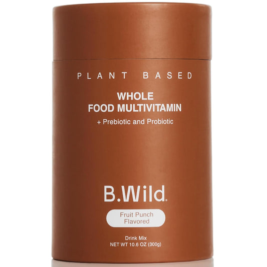 B.WILD Plant Based Antioxidant Drink Mix with Prebiotics & Probiotics - Fruit Punch Flavor - 300g, 30 Day Supply