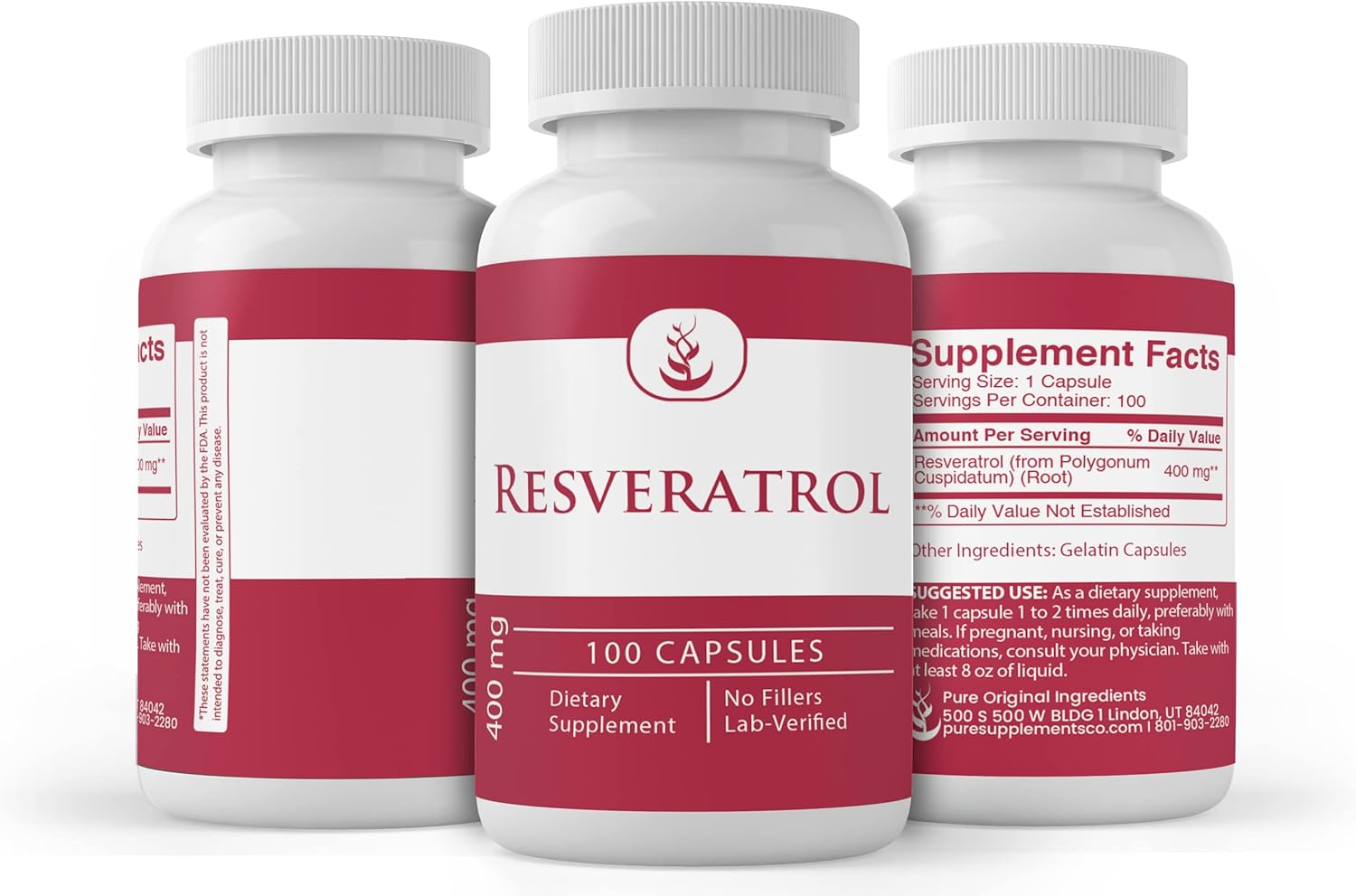 Cacao & Resveratrol Capsule Bundle - 100 Capsules Each, Pure Ingredients, Lab Tested, No Additives
