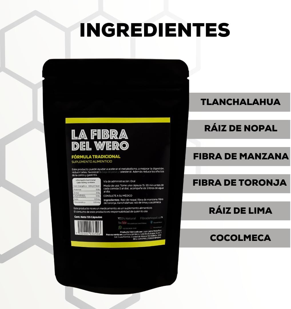 Cactus Fiber with Pink Grapefruit Supplement | 100% Natural "Month and a Half" Pack | Wero Fiber Source