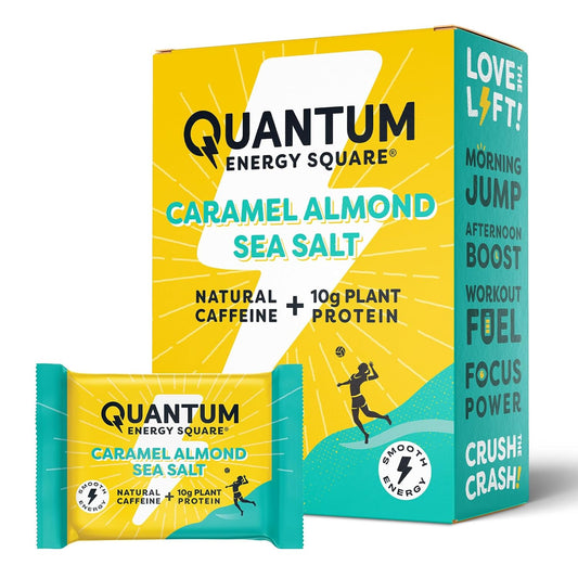 Caffeinated Protein Energy Snack: Quantum Energy Square with 10g Protein, Vegan, Gluten-Free, Soy & Dairy-Free - Caramel Almond Sea Salt 8 Pack