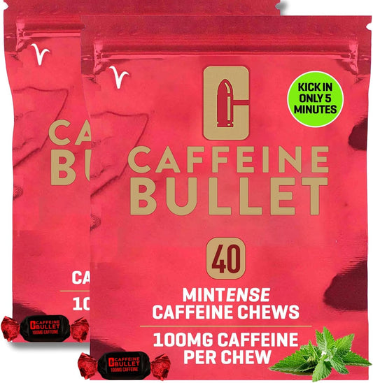 Caffeine Bullet Mint Energy Chews 80 Pack - Enhanced Performance for Running, Cycling, Gaming & Pre Workout - 100mg per Serving