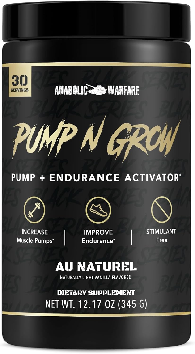 Caffeine-Free Anabolic Warfare Pump-N-Grow Pre-Workout with L-Citrulline, L-Arginine, Beta-Alanine - Au Naturel (30 Servings)