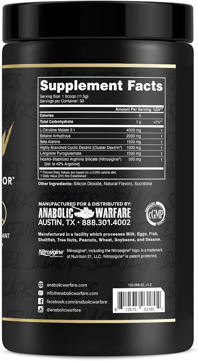 Caffeine-Free Anabolic Warfare Pump-N-Grow Pre-Workout with L-Citrulline, L-Arginine, Beta-Alanine - Au Naturel (30 Servings)