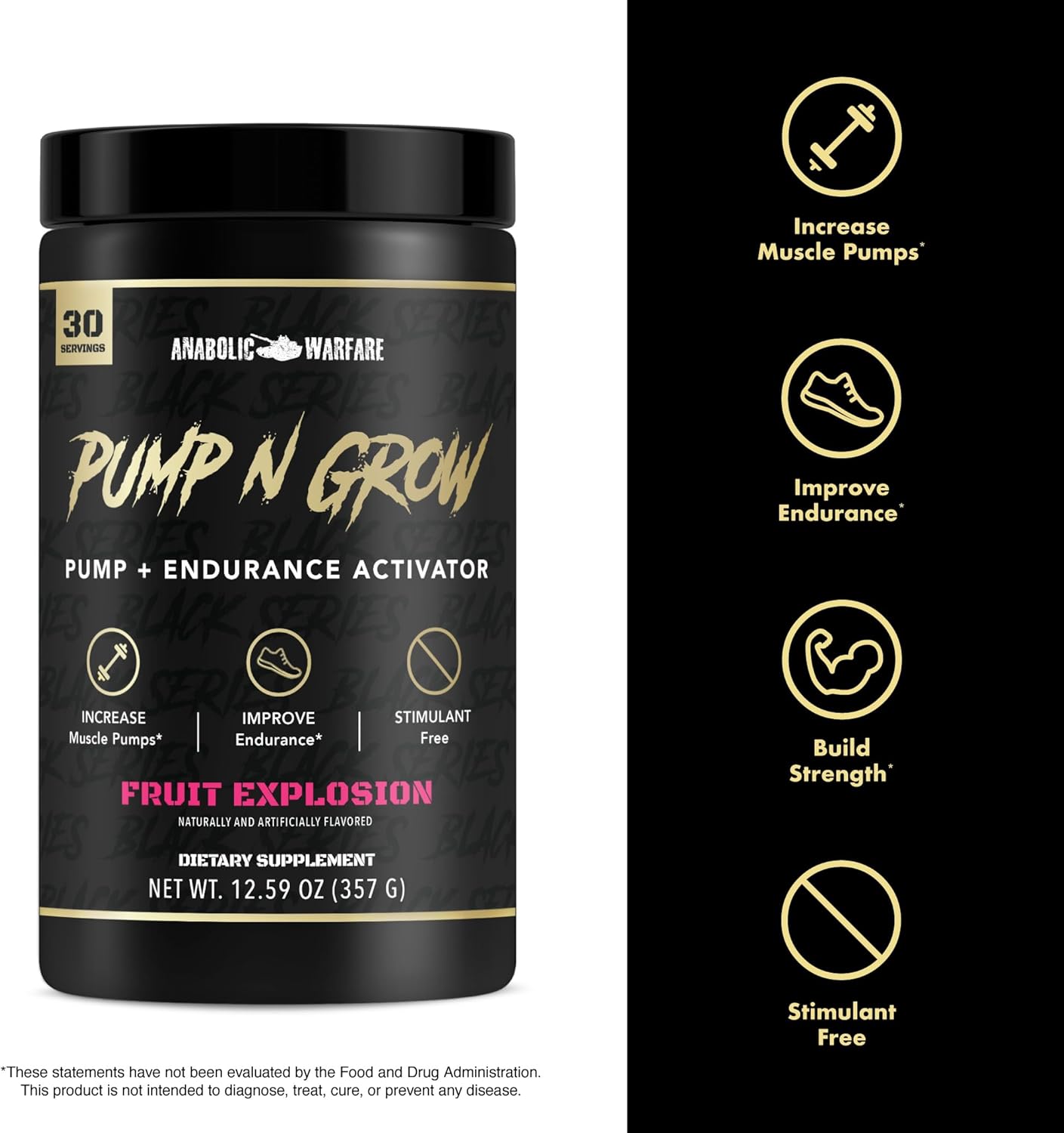 Caffeine-Free Anabolic Warfare Pump-N-Grow Pre-Workout with L-Citrulline, L-Arginine, Beta-Alanine - Au Naturel (30 Servings)