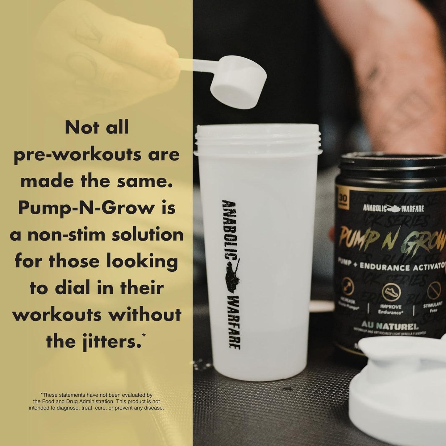 Caffeine-Free Anabolic Warfare Pump-N-Grow Pre-Workout with L-Citrulline, L-Arginine, Beta-Alanine - Au Naturel (30 Servings)