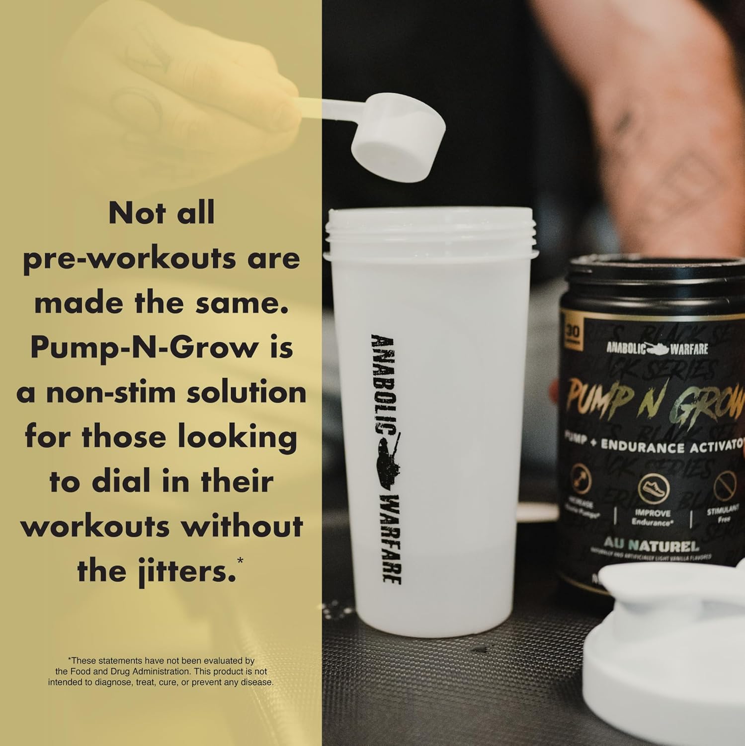Caffeine-Free Anabolic Warfare Pump-N-Grow Pre-Workout with L-Citrulline, L-Arginine, Beta-Alanine - Au Naturel (30 Servings)