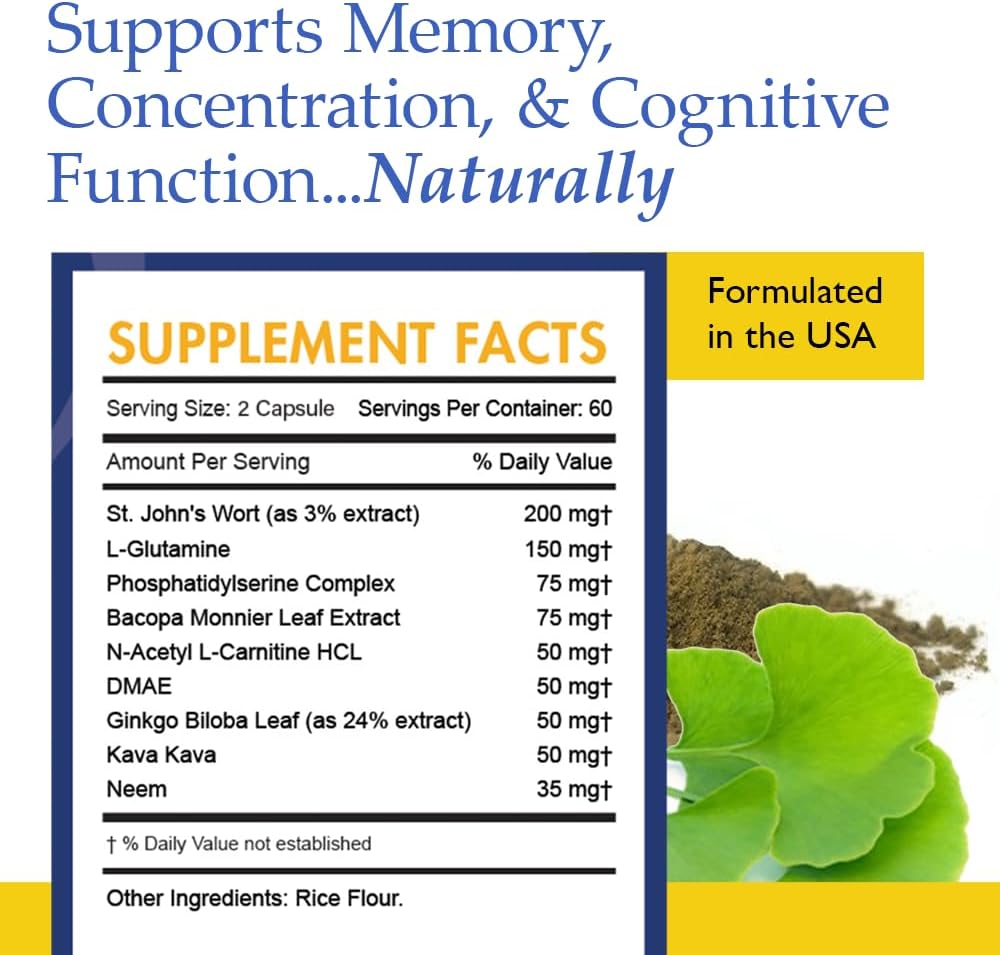 Caffeine-Free Brain Support Supplement with St. John's Wort and Ginkgo Biloba - Nootropic Capsules for Cognitive Health - BoostGo Australia