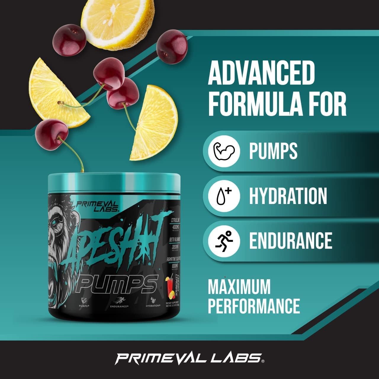 Caffeine-Free Pre-Workout Powder for Men and Women - Nitric Oxide Pump, Strength, and Intense Pumps - Cherry Lemonade Flavor - 40 Servings