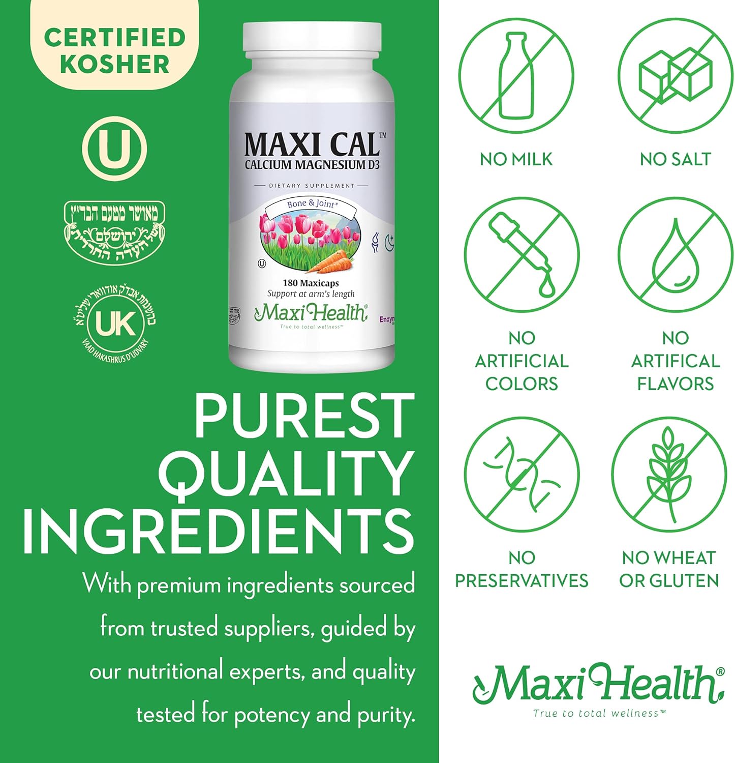 Calcium 1000 mg Supplement with Vitamin D3 and Magnesium - Bone, Teeth, Joint Support - 180 Capsules