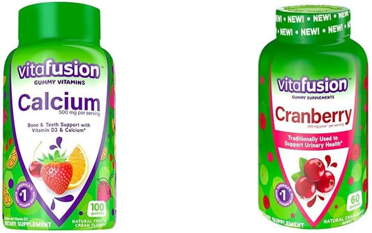 Calcium and Vitamin D Gummy Vitamins for Bone Support, 100 Count + Cranberry Gummies for Women, 60 Count