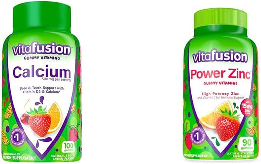 Calcium and Zinc Gummy Vitamins Bundle for Bone and Immune Support, 190 Count