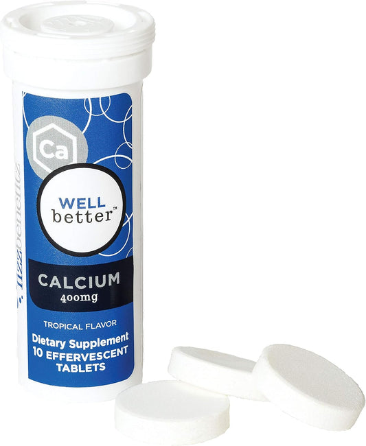 Calcium Carbonate Dissolvable Supplement with Tropical Flavor - 400mg Tablets, Powder in Water - Ideal for Pill Swallowing Issues (3 Tubes)