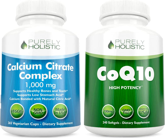 Calcium Citrate Complex with CoQ10 Bundle - 365 Vegan Capsules + 240 Softgels - Made in USA