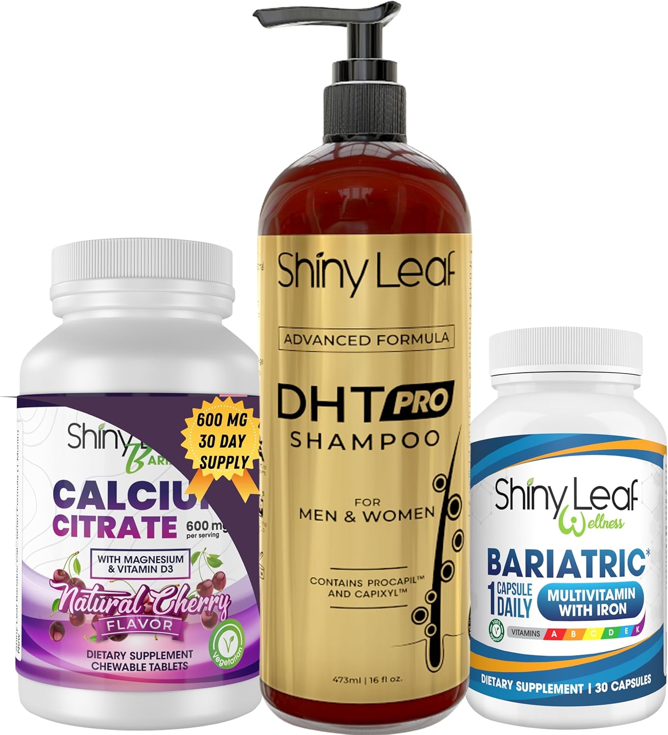 Calcium Citrate Multivitamin Capsules for Women and Men, 1-Month Supply with DHT Pro Gold Shampoo