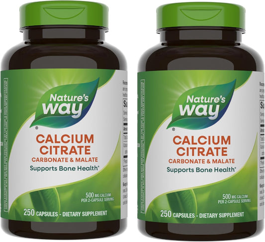 Calcium Citrate Supplement for Bone Health & Muscle Function - 500mg per Serving - Citrate, Carbonate & Malate Blend - Gluten Free - 250 Capsules (2 Pack)