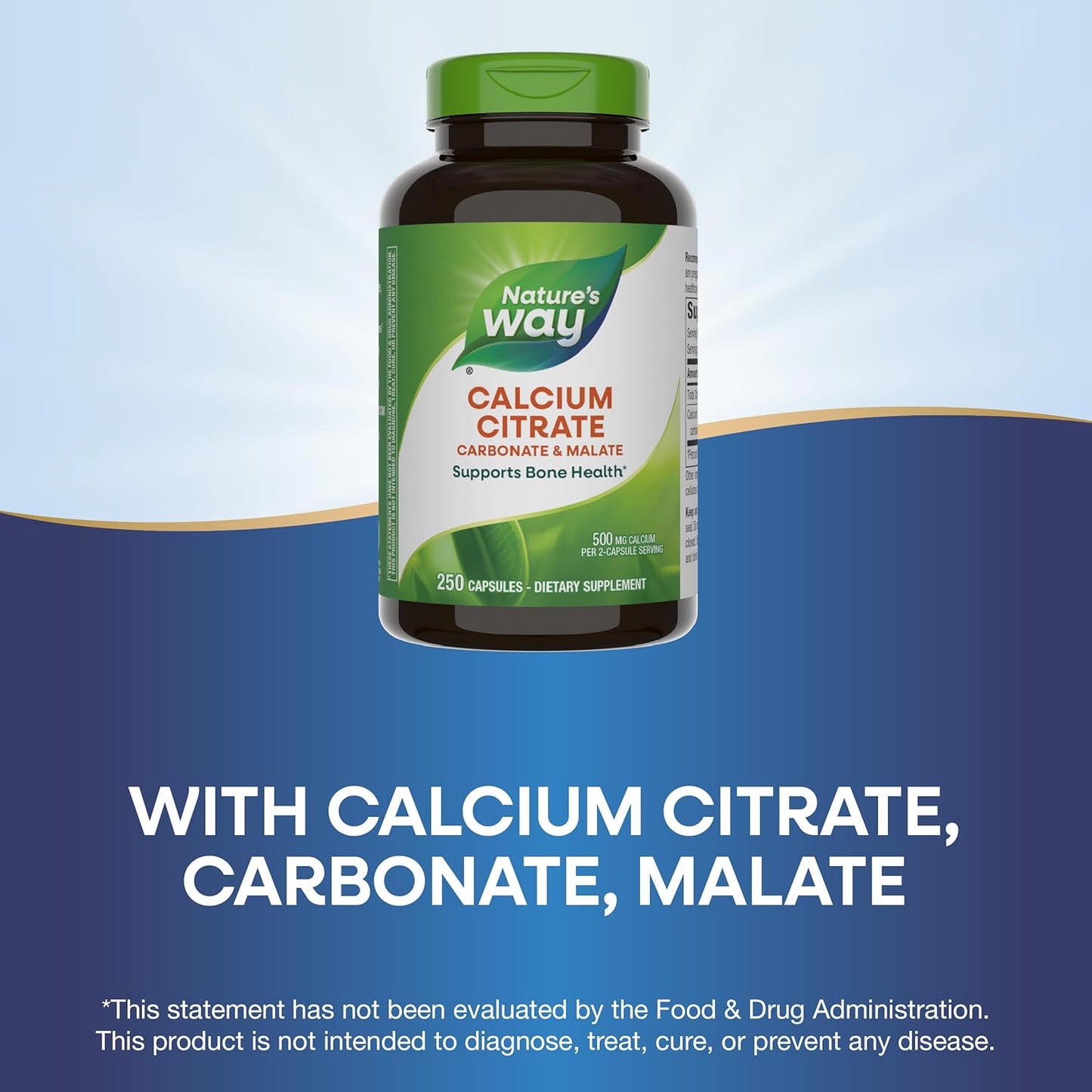 Calcium Citrate Supplement for Bone Health & Muscle Function - 500mg per Serving - Citrate, Carbonate & Malate Blend - Gluten Free - 250 Capsules (2 Pack)