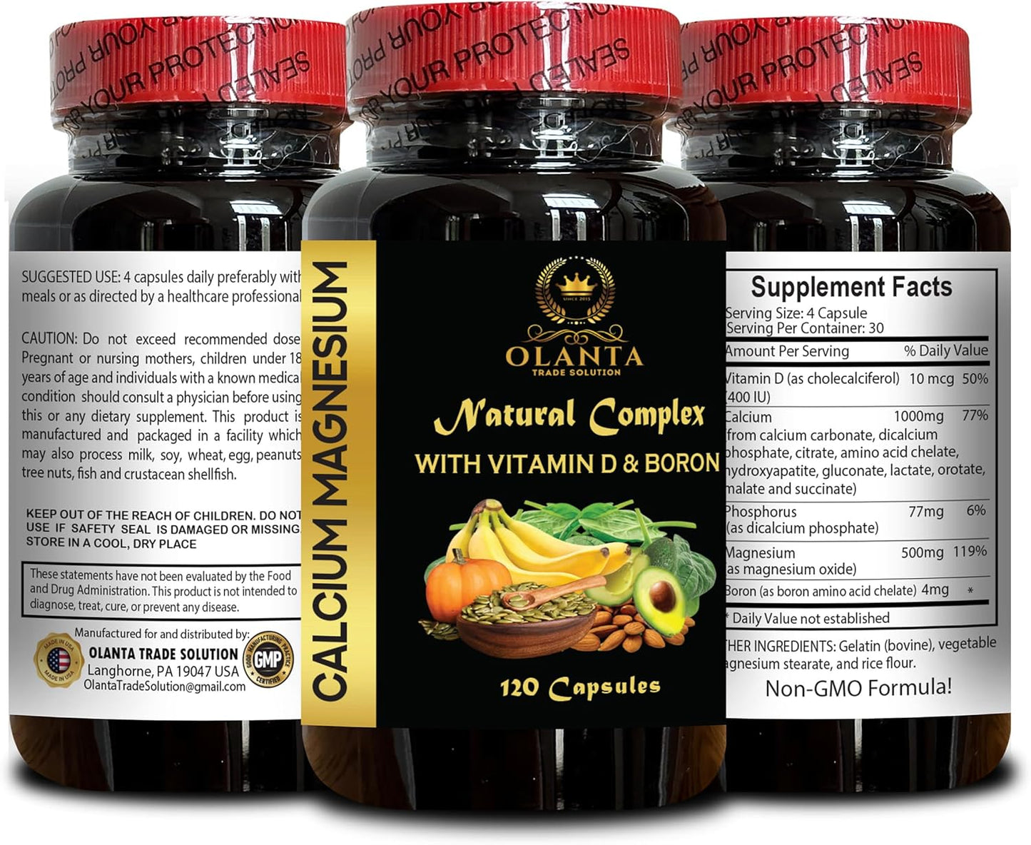 Calcium Magnesium Complex with Vitamin D-3 & Boron - Bone Support Supplements - 120 Capsules
