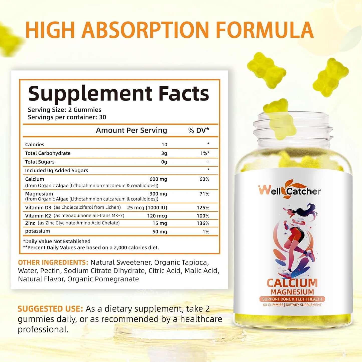 Calcium Magnesium Gummies with Potassium Citrate - Wellcatcher Formula for Bone Health