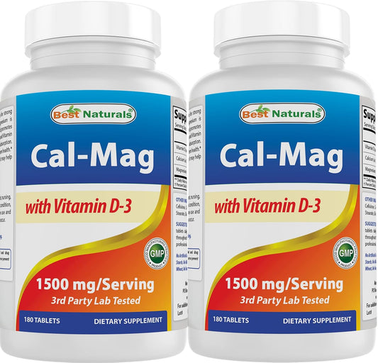 Calcium Magnesium Vitamin D3 Supplement 1500mg, 360 Tablets - Best Naturals