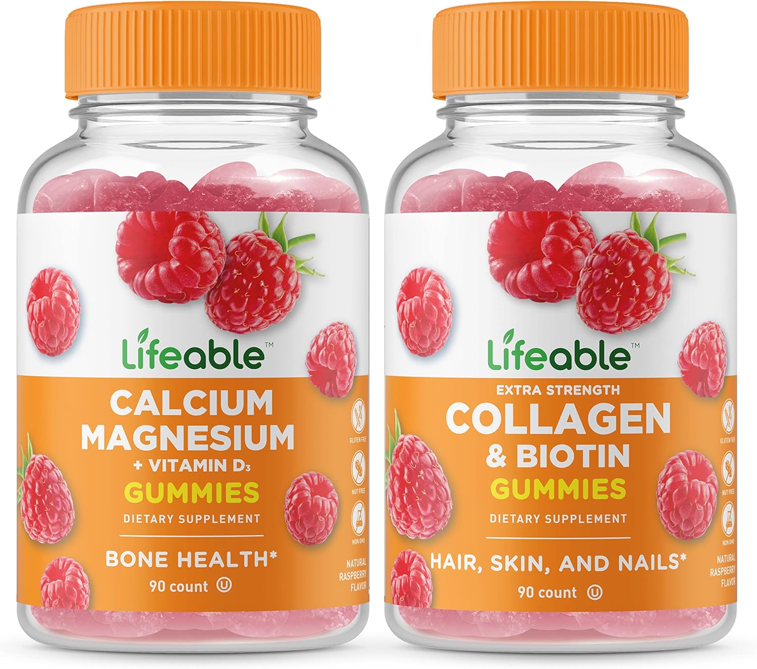 Calcium Magnesium with Collagen & Biotin Gummies Bundle - Chewable Vitamins, Gluten-Free & GMO-Free